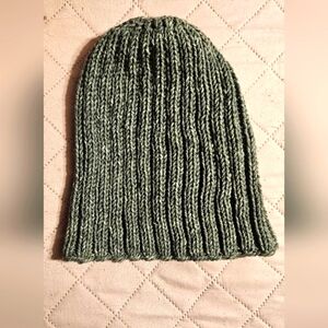 Hand Knit Grey Ribbed Knit Slouchy Beanie